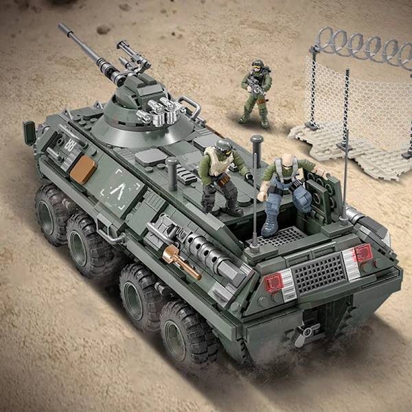 Militära Stryker pansarvagnar byggklossar fordon tegelstenar set med soldater vapen barnleksaker monteringsset gåvor för vuxna Without box