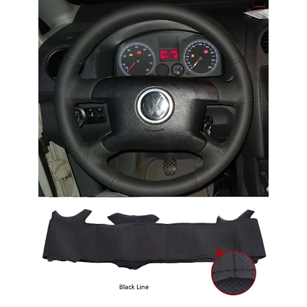 Svart läderrattöverdrag för Volkswagen VW T5 Transporter Caddy Caravelle 2003 2005 2004 2006 2008 2009