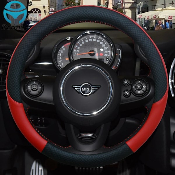 100% Dermay Märkesläder Rattöverdrag för Mini Cooper R56 Clubman Countryman Clubvan Coupé Biltillbehör Red