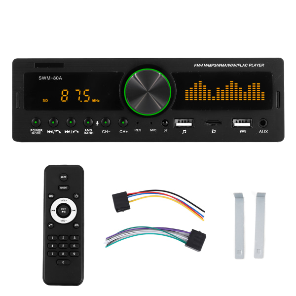 1 DIN Bluetooth MP3-lydafspiller med fjernbetjening og stemmestyring SWM-80A