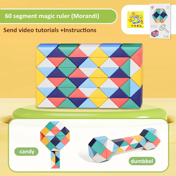 24-72 Segment Magisk Linjal Orm Kub Multi-Färg 3D Pussel Fidget Leksaker Transformerbara Kuber Barn Utbildning Leksaker Gåva Cubo Magico B 60 segments