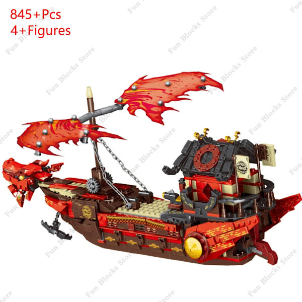 Ny spökninja-drakfartygsmodell byggklossar soldater figurer båt tegelstenar MOC kreativ expert leksaker för pojkar barn NO Box 4 Figures