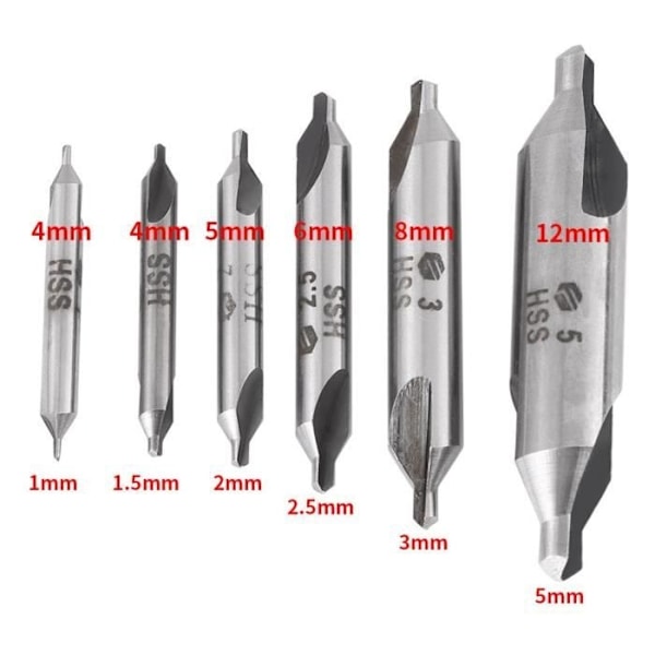 6st Hss 60° Centrerborr Set Ø 1/1.5/2/2.5/3/5Mm För Metall