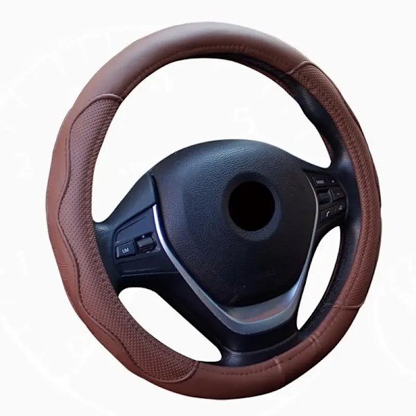 Universal 38cm/15\" diameter PU-läder rattöverdrag halkfri slitstarkt rattöverdrag coffee