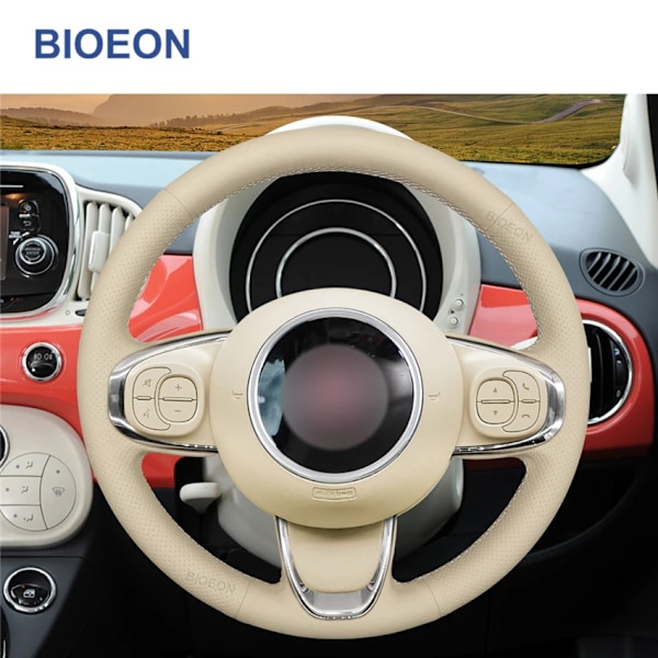 Beige rattöverdrag i konstläder för Fiat 500 2015-2021 500c 2016 2017 2018 2019 2020-2021 beige