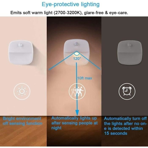 3 Led Nattlampa, Väggmonterad Nattlampa Med Självhäftande Rörelsesensor, Väggmonterad Nattlampa För Badrum, Sovrum,