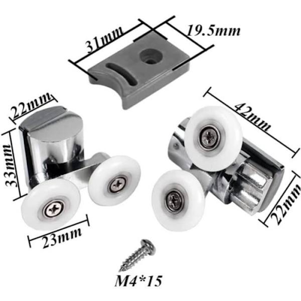 Duschdörrsrullar - Folaya - 23 mm modell - Set om 4 - Zink - Nylonhjul