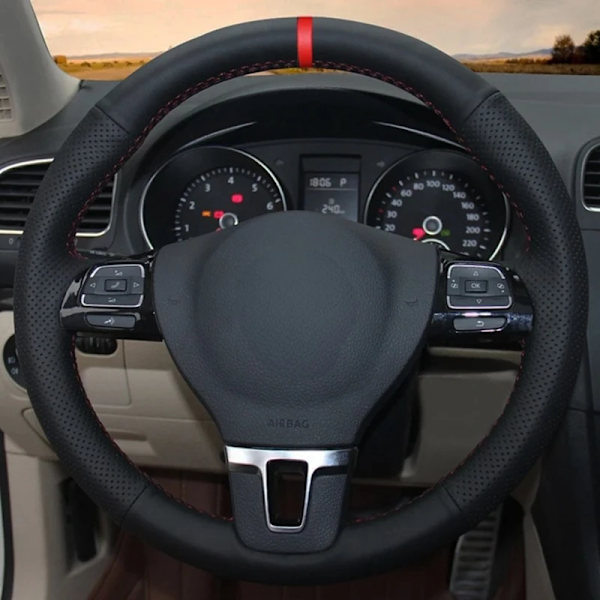 DIY svart mjuk konstläder rattöverdrag för Volkswagen VW Gol Tiguan Passat B7 Passat CC Touran Jetta MK6