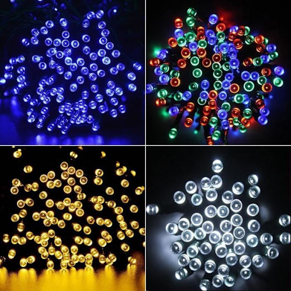 Blå Ljusslinga 22M 200 Leds 8 Lägen Solenergi För Utomhusdekoration Jul Bröllopsfest Kväll