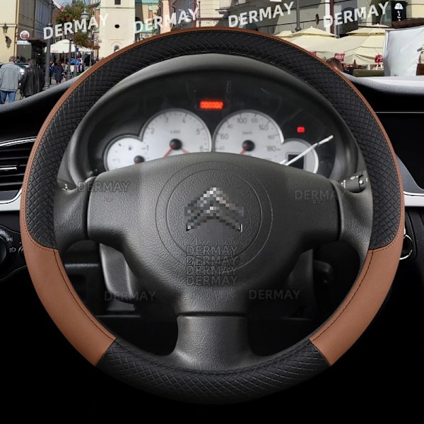 Rattstyrningsöverdrag i PU-läder för Citroen Berlingo E-Berlingo Berlingo XL, 9 färger, halkfritt, biltillbehör O shape Brown