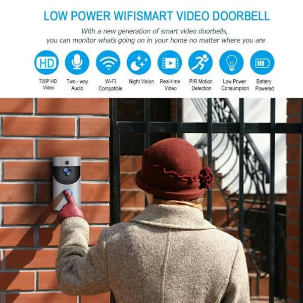 Vattentät Trådlös Video Dörrklocka - 720P Wifi Chime Säkerhet IR Mörkerseende