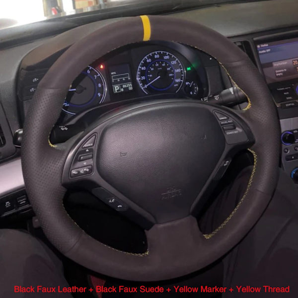 Svart konstläder rattöverdrag i kolfiberlook för Infiniti G G37 EX EX35 EX37 Q Q40 Q60 QX50 2008-2018 Nissan Skyline 2006-2014 Faux Suede Leather(.159)