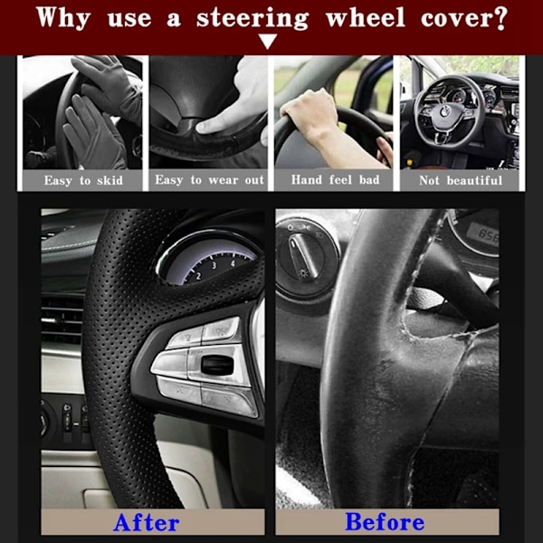 DIY svart konstläder rattöverdrag för Citroën C5 2008 2009 2010 2011 2012 2013 2014 2015 2016 2017