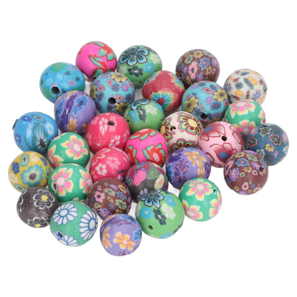 30 st runda lerpärlor 0,4 till 0,5 tum blandade färgglada blommönster Preppy pärlor för smycken hänge DIY