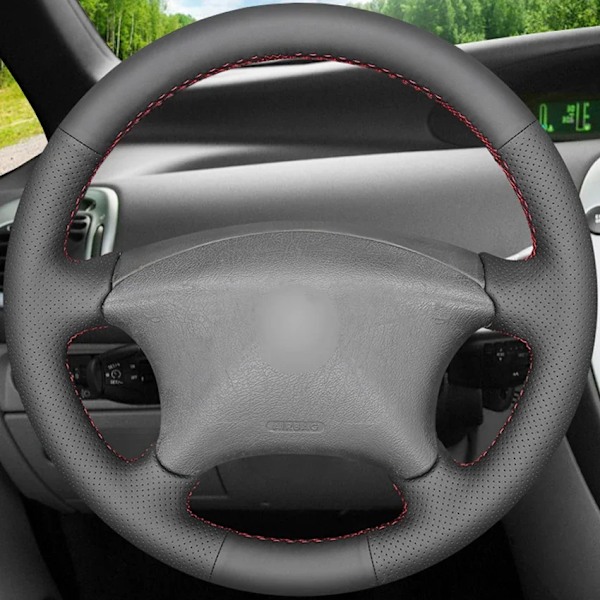 Svart PU konstläder rattöverdrag för Citroen Xsara Picasso Berlingo 2001-2010 C5 2001-2006 Peugeot Partner 2003-2008 Red Marker