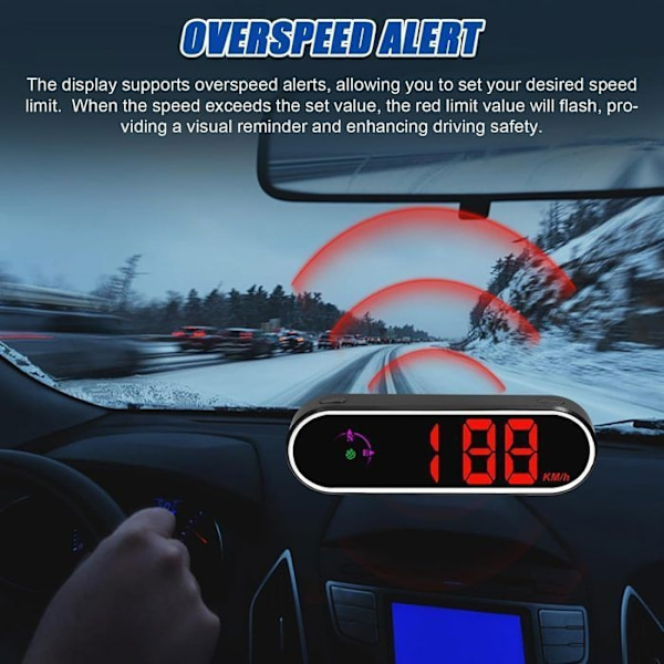 Hastighetsmätare, hastighetsdisplay, Head Up Display, bil-HUD med färgstark LED-skärm med GPS, funktion