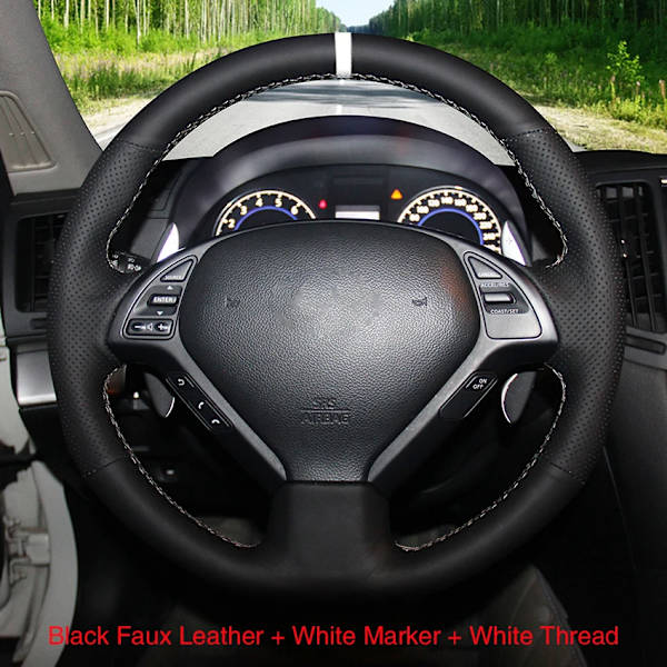 Svart konstläder rattöverdrag i kolfiberlook för Infiniti G G37 EX EX35 EX37 Q Q40 Q60 QX50 2008-2018 Nissan Skyline 2006-2014 Black Faux Leather(.149)