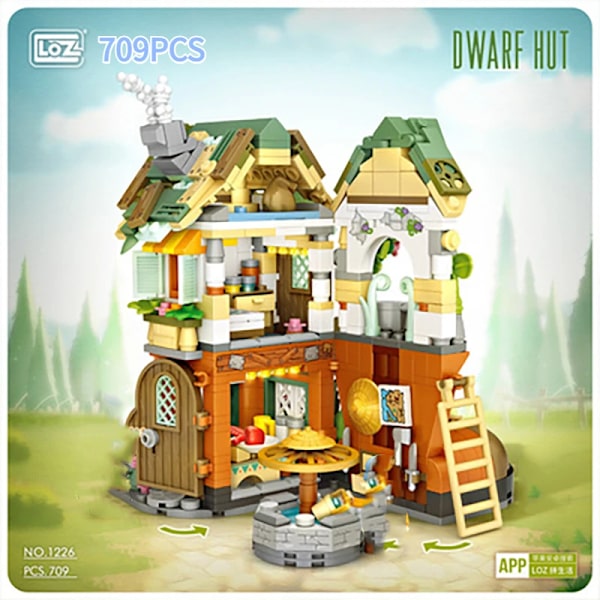 Loz miniblok Forest Cabin/Dvärgnavets gator - tryckavlastning/vikbar/byggklossleksaker för barn, present JM51-1225 Without box