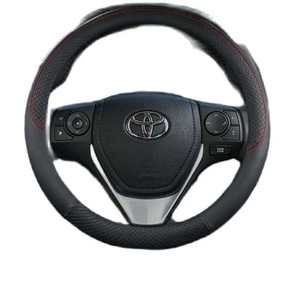 Bilstyrhjulsskydd i flätad läder för Toyota Camry CHR Auris Yaris Corolla RAV4 Prius 30 Celica Aqua black