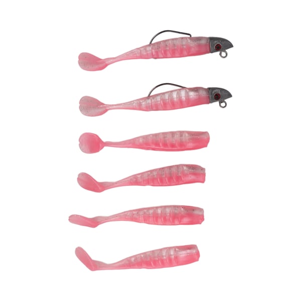 2 sett silikon kunstig fiskeagn med 3D-øyne, mykt fiskeagn for saltvannsferskvann, rosa
