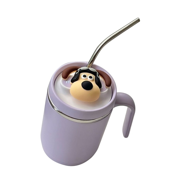 Stainless Steel Insulated Cup with Straw and Lid Double Walled Insulated Coffee Mug with Handle for Office Purple with Black Hat Dog Toy