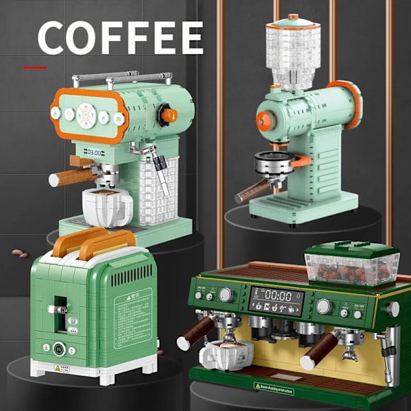 Simulering av modern kaffemaskin byggklossar brödrost pusselmontering leksak dekoration retro nostalgi CF1(640PCS)