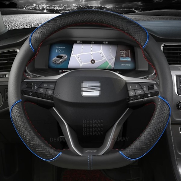 Rattskinnsöverdrag i PU-läder för Seat Leon MK1 MK2 MK3 MK4 1999~2020 1M 1P 5F KL1 KL8 5F FR - Halksäker biltillbehör D shape Blue