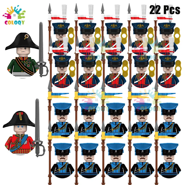 Napoleonkrigets militära soldater byggklossar mini actionfigurer franska brittiska fusilier gevär vapen leksaker för barn 22 pcs(.105)