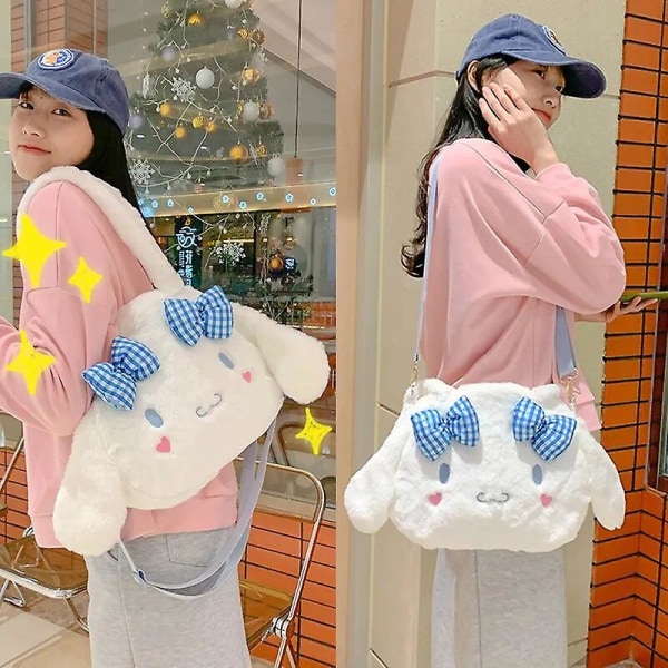 Sanrio Kawaii Messenger Bag Cinnamoroll Söt plysch Kvinnlig Lolita Student Skolväska med stor kapacitet Handhållen axelväska Present Cinnamoroll