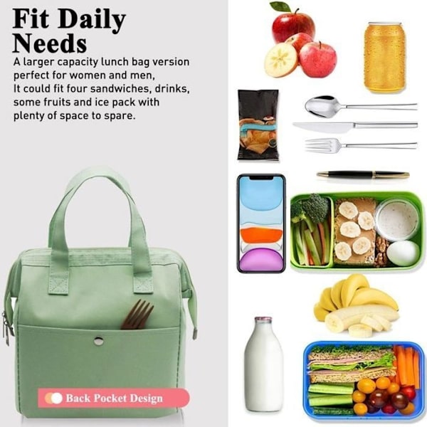 Enkel Isolerad Lunchväska Bento Kylväska Lunchväska För Matlåda För Picknick Arbete Vandring (Ljusgrön)