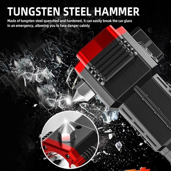 Superstark LED-ficklampa, USB-uppladdningsbar, med säkerhetshammare, sidolampa, portabel lykta, röd