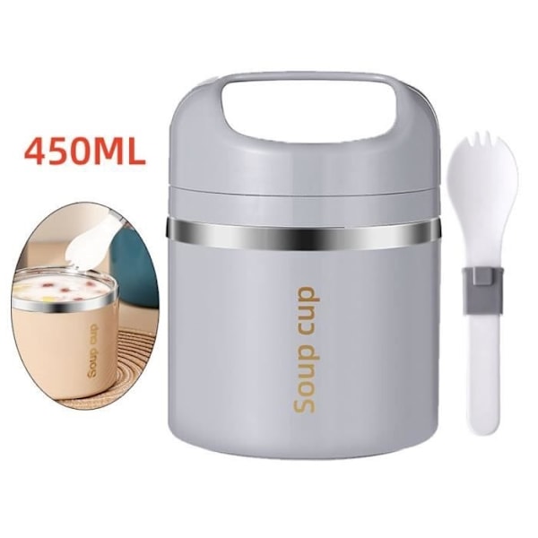 Isolerad matbehållare - Termos - Rostfritt stål - 450 ml - Portabel - Ljusgrå Light gray