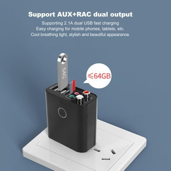 Vingvo Bluetooth-adapter 2-i-1 Bluetooth 5.0 Mottagare Sändare Trådlös Ljudadapter Appkontroll 110-240V (Fjärrkontroll)