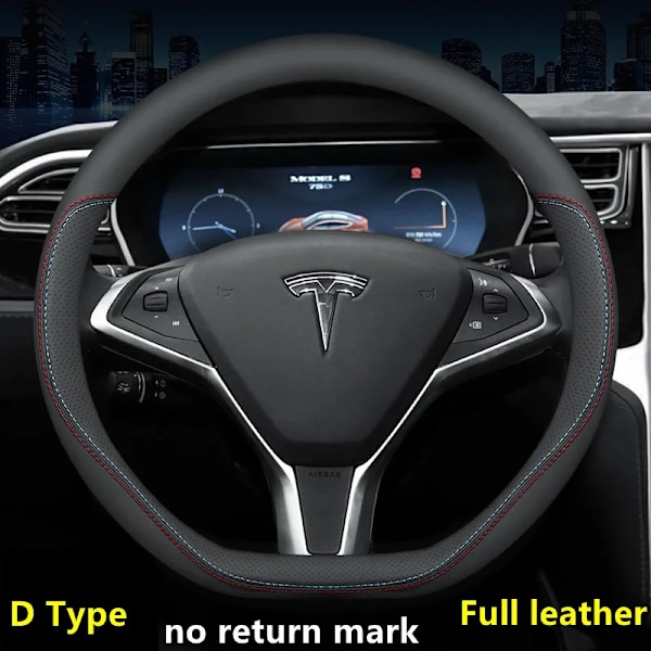 Rattstyrningsöverdrag i äkta nappa-läder för Tesla Model 3 Y 2019 2020 2021, 4 årstider, 36-39 cm diameter, bilinteriörtillbehör 38 O WM FL