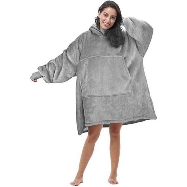Grå Version - Vinter Oversized Filt Med Ärmar Dam Fleece Hoodie Varma Sweatshirts Jätte TV Klänning