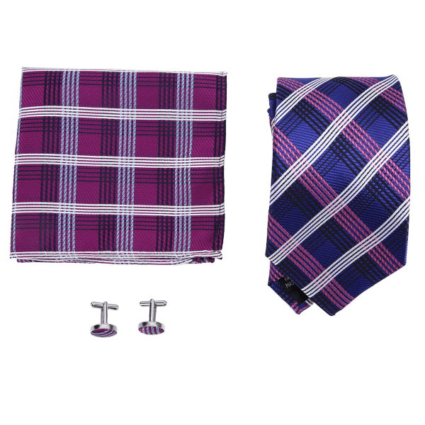 Slipssæt til mænd Plaiddesign Klassisk stilfuldt slipssæt Lommetørklæde bindemanchetknapper til bryllupsfester Business