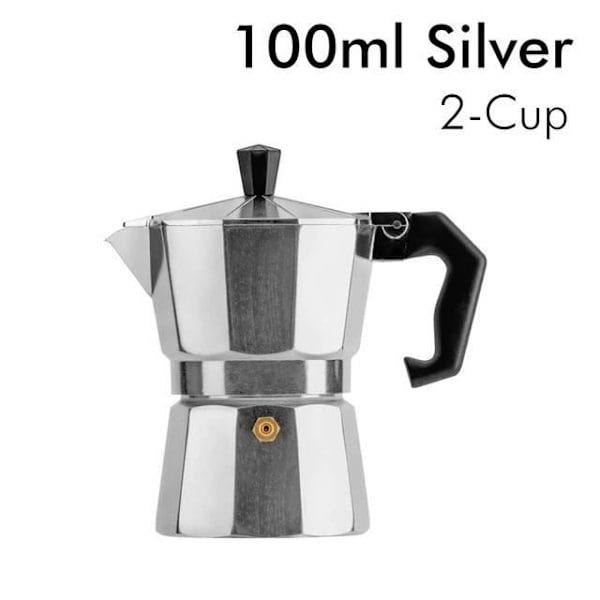 Kaffebryggare, Silver-100 ml - Klassisk italiensk Moka Espressokokare, Aluminiumkanna, För hem och utomhusbruk, 100-150-3