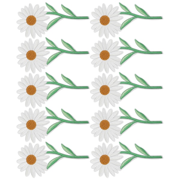 10 st White Daisy Cloth Patches Stryk på överföring Applikationer Kläderreparationer gör-det-själv-dekoration