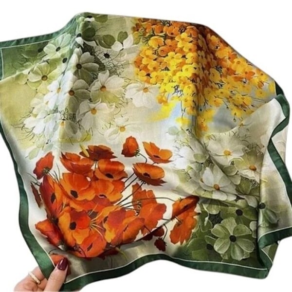 Damfyrkantig sjal för alla årstider 70 x 70 cm polyester satin effekt Fou S780