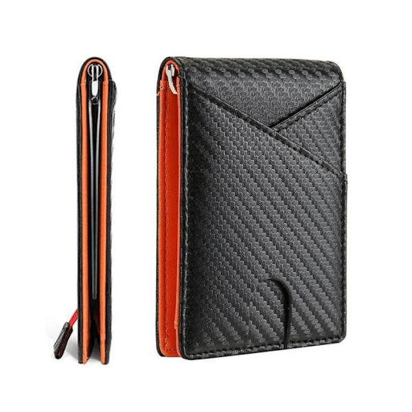 Plånbok - Herr - Smal Läder - RFID-skydd - 12 Kortfack - Sedelklämma - Orange Orange