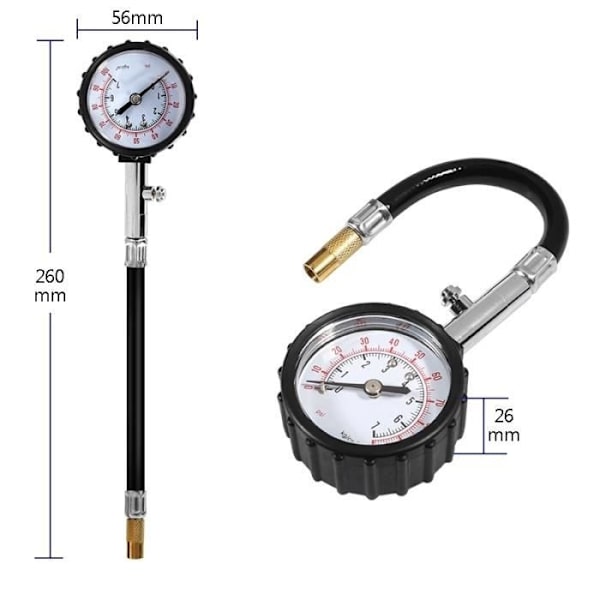 0-100Psi Lång slang Däcktrycksmätare Hög precision Lufttryckstestare Universal för bil motorcykel