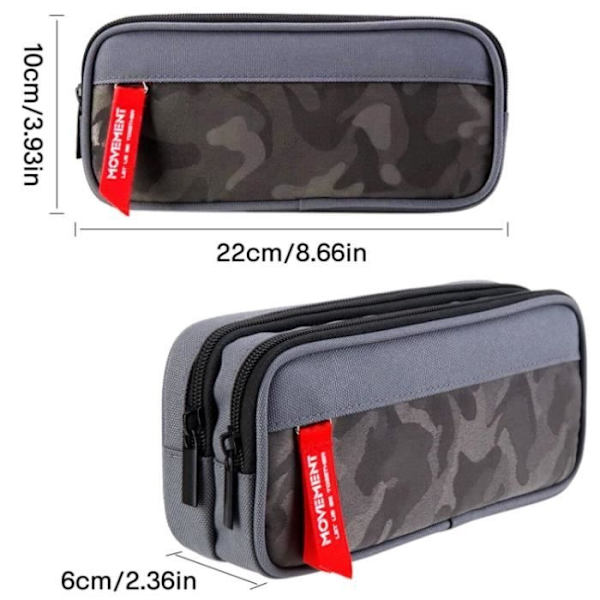 Pennfodral för skolan - Unisex - Stor kapacitet - Vattentätt - 3 fack - Oxfordtyg gray