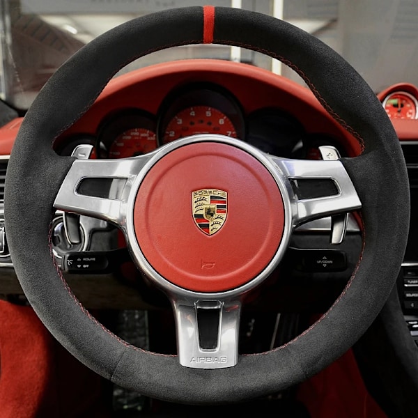 Skräddarsydd rattfläta i mjuk mocka, 100% passform för Porsche 911 991 Boxster 981 Cayman Cayenne Panamera 2009 -2016