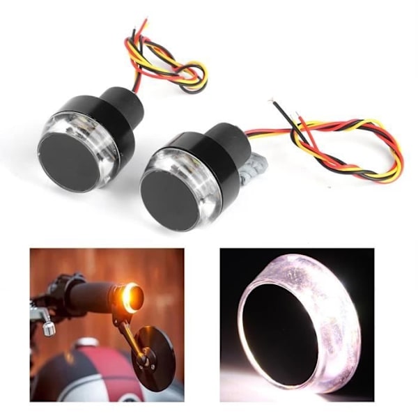 2st Motorcykel LED Styre Ljus Blinkers Indikator Ändgrepp Sidomarkering (Vit + Gult Ljus)