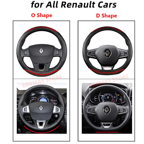Rattrattstyrningshölje i mikrofiberläder + kolfiber för Renault Scenic 1 2 3 4 Grand Scenic Megane biltillbehör D shape Red