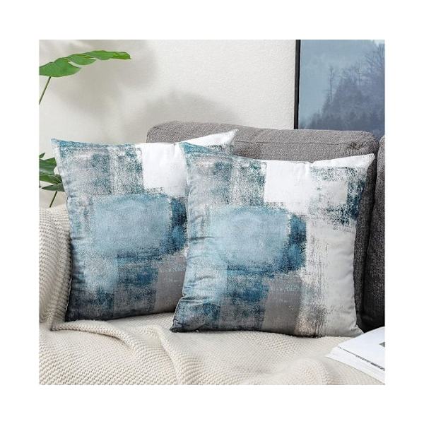 Dekorativt Kuddfodral 45x45 Set om 2 Sammetskuddfodral Blå Lantlig Stil Kuddfodral Dekorativ Kudde