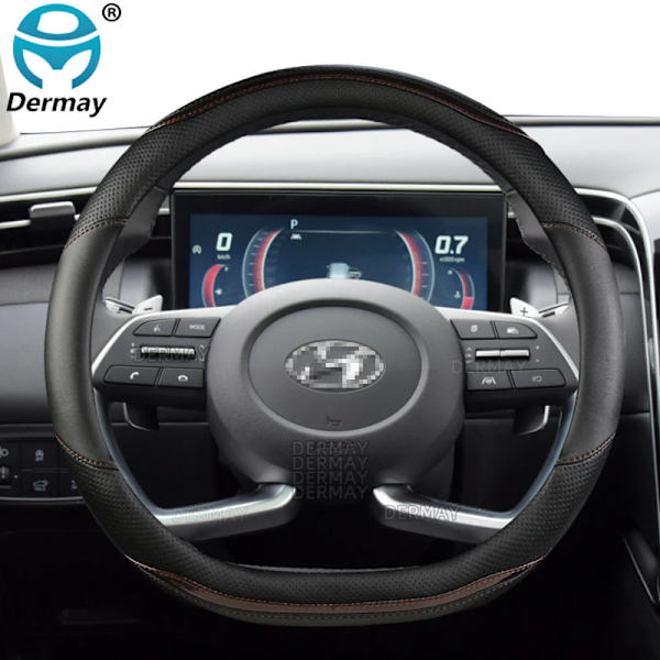 Rattskinnsöverdrag i PU-läder med kolfiber för Hyundai Tucson 2004~2022 NX4 IX35 2016 2017 2019 2021 2022 - Biltillbehör D shape- Coffee