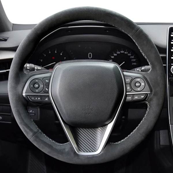 Skräddarsydd svart mocka flätad rattöverdrag för Toyota Avalon Camry Crown 2018-2019 Rav4 2019 Corolla 2018-2020 Suede 3