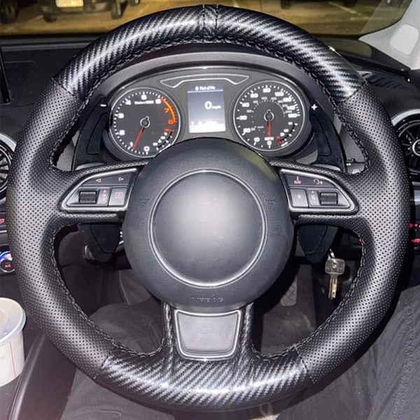 Rattskinnsöverdrag för ratt till Audi A1 A3 A4 2015-2016 A7 2012-2018 S7 2013-2018 RS7 2014-2015 i mockaläder, biltillbehör Style 5