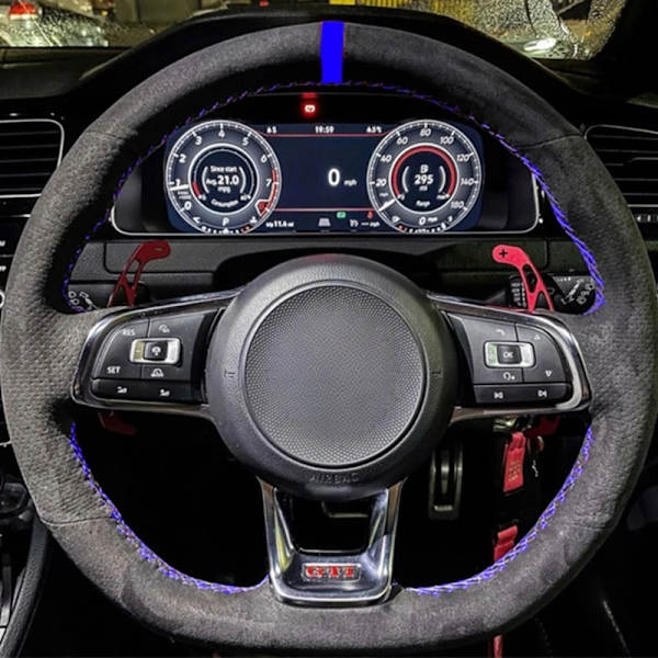 Rattstyrningsöverdrag för Volkswagen VW Golf R MK7 Golf 7 GTI VW Polo GTI Scirocco 2015 2016 Svart mocka äkta läder Style 4